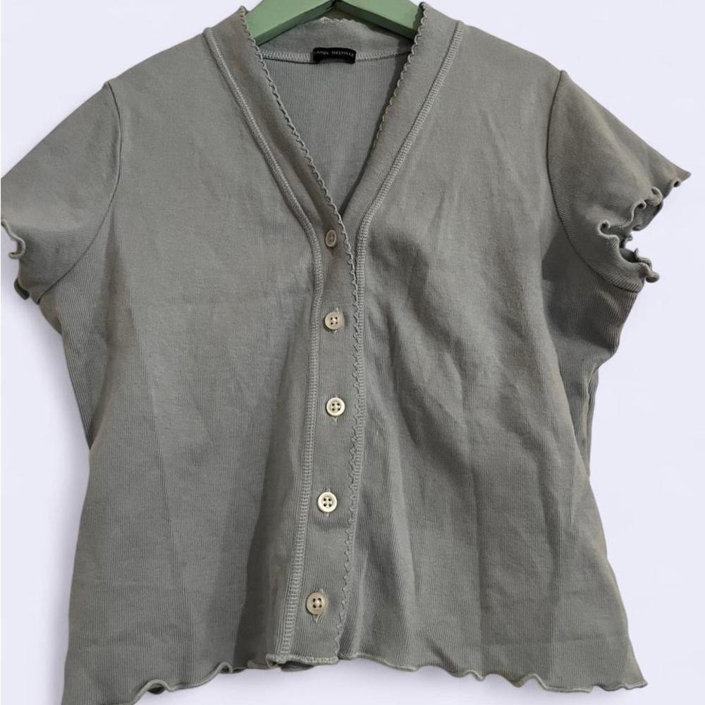 Brandy Melville Baby Blue Cropped Cardigan with Lettuce Detailing